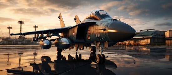 Fighter jets are parked at air bases and runways