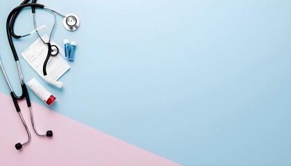 Medical equipment sets on the blue background 