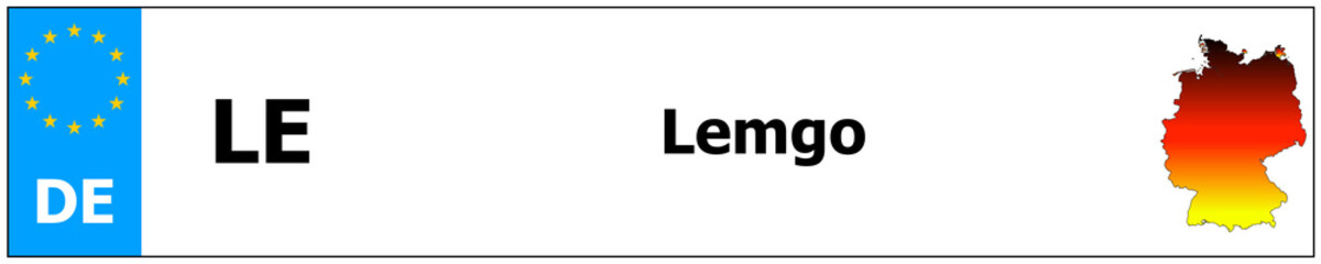 Lemgo Autokennzeichen Aufkleber Name und Karte von Deutschland. Fahrzeugkennzeichen Rahmen deutsche Nummer