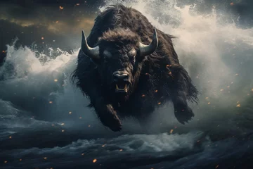  a buffalo running through water © Mariana