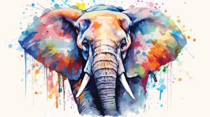 Papier Peint photo Graffiti Elephant watercolor portrait multicolored paints 