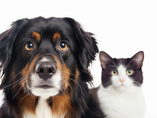 Companionable Dog and Cat Side by Side