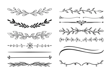Fotobehang Set of hand-drawn botanical flowers line art vector. Collection of foliage, leaf branches, floral, flowers, roses, and line art. © Graphic Shops
