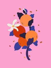 Poster with orange and flowers on pink background