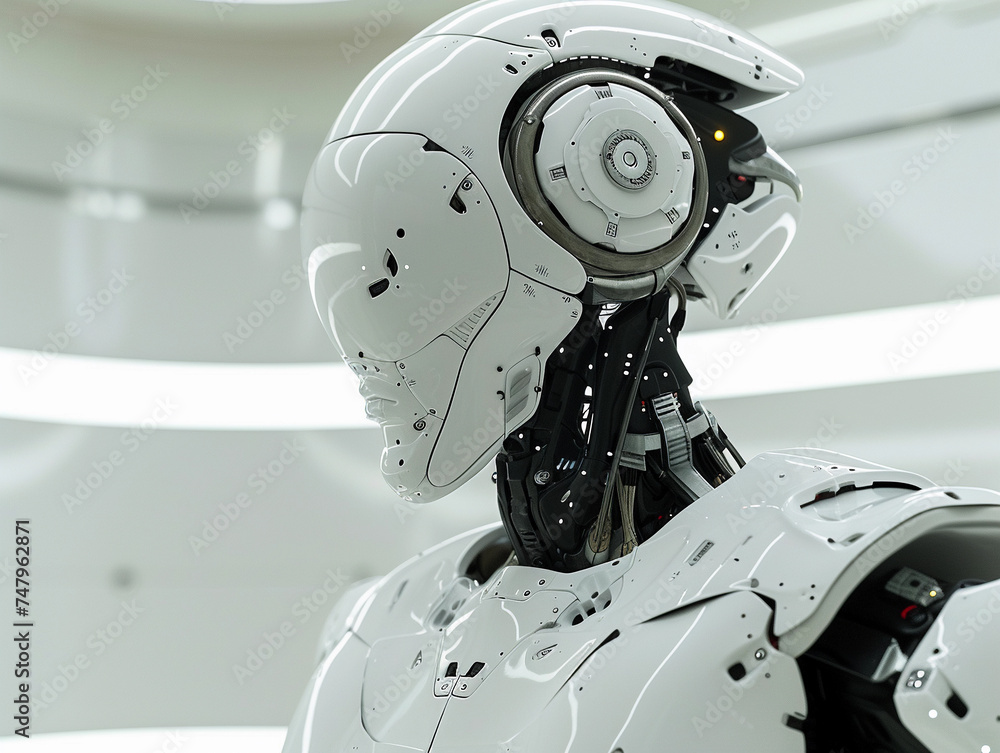 Poster advanced robotic head in profile view