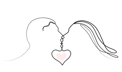 continuous drawing of a kiss with one line. vector