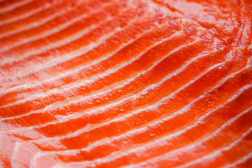 The salmon is raw.Red fresh fish macro shooting.Advertising of weak-willed fish. Salmon macro shooting. Dishes from red fish.Proper omega nutrition.A big piece of red fish. Buying groceries. Sea produ