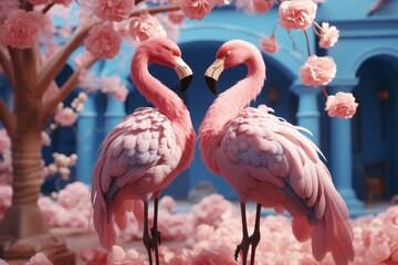 Couple of cute flamingo on fantasy aesthetic