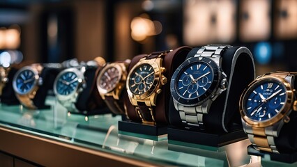 Luxury watches in a jewelry store display