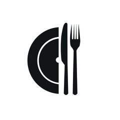 Fork, knife, plate and spoon. Menu symbol. Restaurant icon. Food, plate, fork, knife, spoon, cutlery icon set. Vector