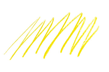 Yellow doodle drawn with crayon pencil on transparent background