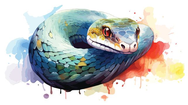 Watercolor snake illustration on white background © Vector