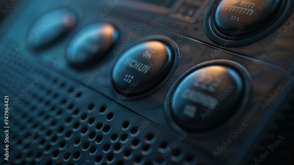 Poster the intricate design of the tower fans remote control with buttons for adjusting the fans settings f