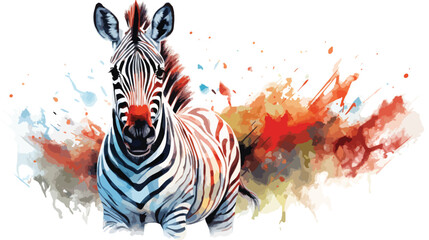 Zebra watercolor illustration on a white background - obrazy, fototapety, plakaty