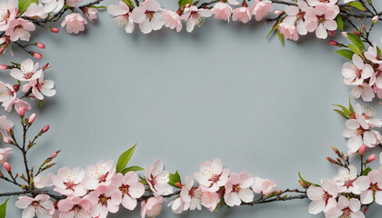 exquisite cherry blossom branches as a frame border, isolated with negative space for layouts