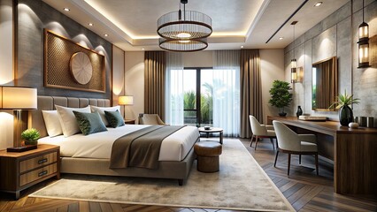 Stylised contemporary boutique hotel room and suite - obrazy, fototapety, plakaty