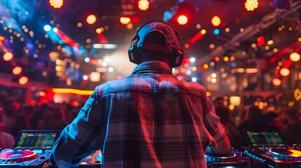 DJ Spinning Music at a Party in a Night Club