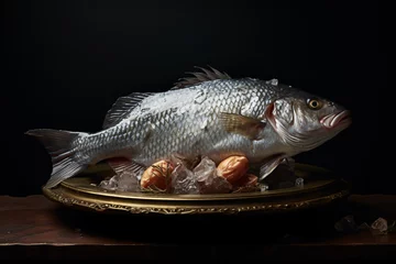 Foto op Aluminium a fish on ice on a gold plate © Mariana