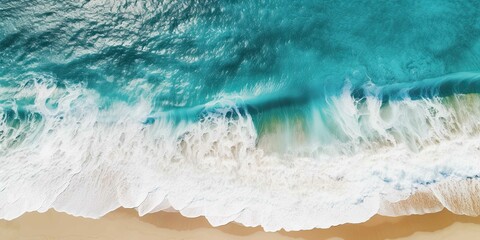 Aerial view of Waves and Beach - obrazy, fototapety, plakaty