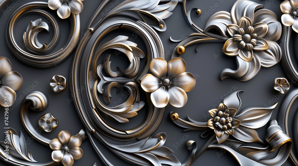 Poster step into a world of sophistication with a mesmerizing floral 3d abstract seamless pattern intertwin