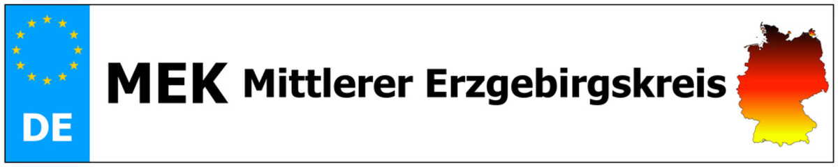  Mittlerer Erzgebirgskreis car licence plate sticker name and map of Germany. Vehicle registration plates frames German number