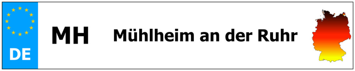 Mühlheim an der Ruhr car licence plate sticker name and map of Germany. Vehicle registration plates frames German number