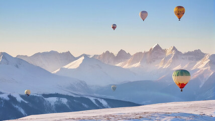 Fototapeta na wymiar Balloon races over the Alps, generative AI