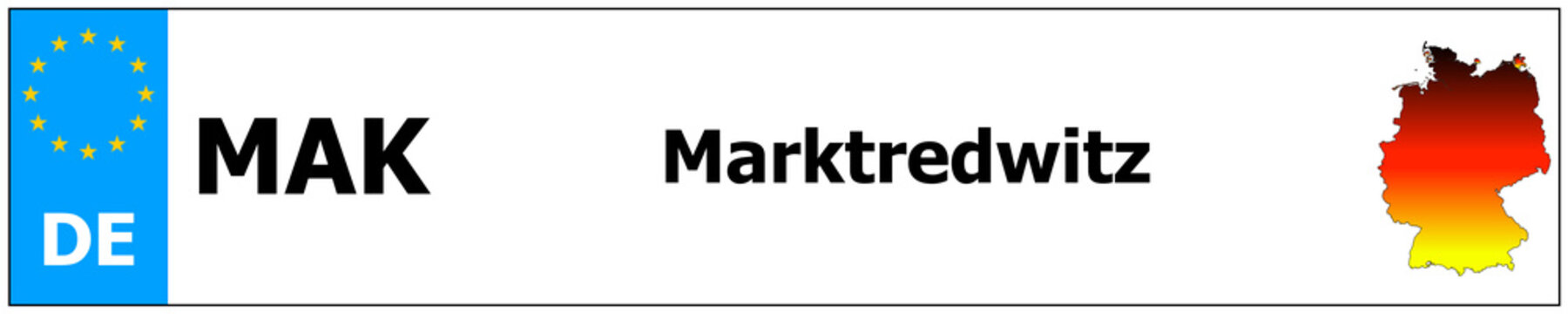 Marktredwitz car licence plate sticker name and map of Germany. Vehicle registration plates frames German number