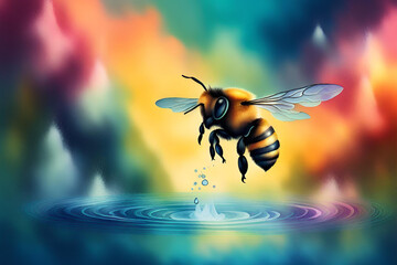 Water color design with flying bee. bee on color art background - Powered by Adobe