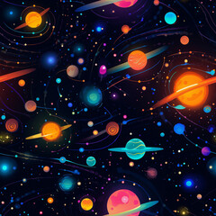 Illustration, stars and planets, digital art, space theme.