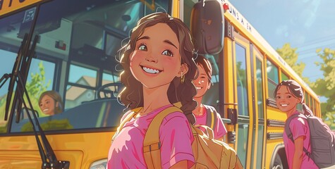 Smiling Schoolgirl with Pink Shirt and Backpack, Celebrating the Start of a New Month Generative AI