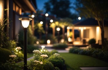 Light posts garden backyard during night hours