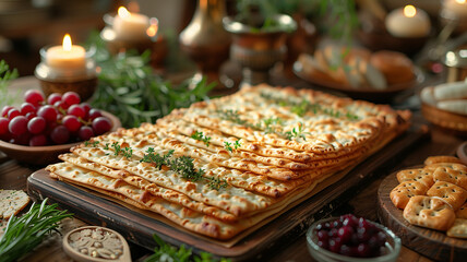 The Jewish Passover and lavash: traditional table elements in different cultures - obrazy, fototapety, plakaty