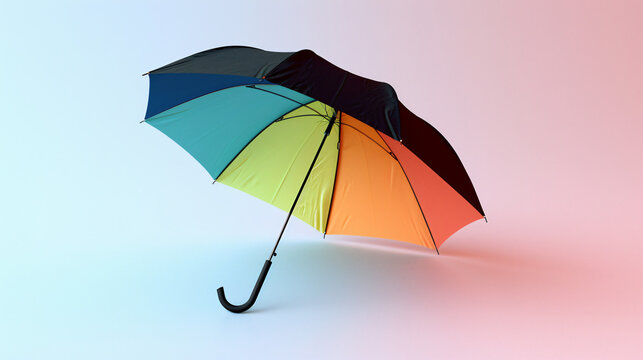 rainbow umbrella mock up isolated on light pink pastel color background