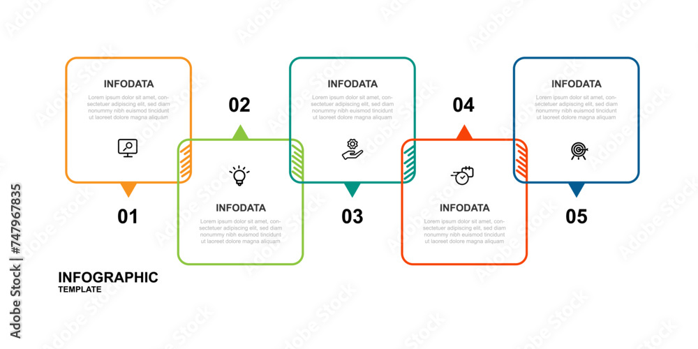 Poster 5 step infographic vector element with square line connection suitable for web presentation and business information