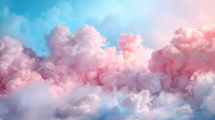 Fototapeta premium Floating clouds of cotton candy pink and baby blue pastels create a dreamy and whimsical Easter background reminiscent of a sugarfilled fantasy.