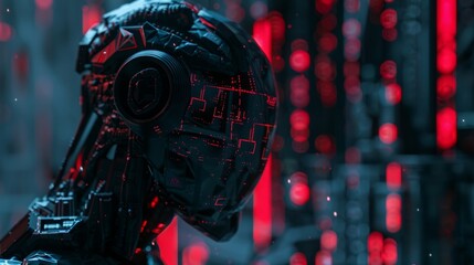 3d illustration Futuristic robot artificial intelligence huminoid AI data analytic technology development and machine learning concept. Global robotic bionic science research for future of human