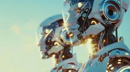 3d illustration Futuristic robot artificial intelligence huminoid AI data analytic technology development and machine learning concept. Global robotic bionic science research for future of human