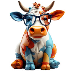 cow, wearing shades sunglass eyeglass isolated. Generative AI