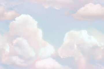 Сotton pink clouds  design background. Glamour fairytale backdrop. Plane sky view sunset....
