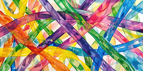 Colorful ribbon intertwined with chromosomes, symbolizing Down syndrome awareness
