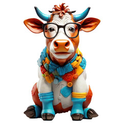 Fototapeta premium cow, wearing shades sunglass eyeglass isolated. Generative AI