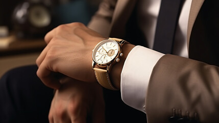 Fashionable wearing stylish looking at luxury watch