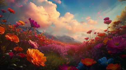 Fototapeta na wymiar Colorful flower field for background