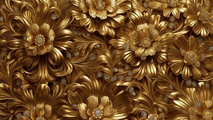 Fototapeta na wymiar Gold background with floral ornament