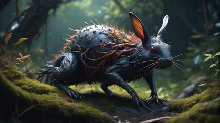 Strange mutated creature in the middle of the forest, generative AI
