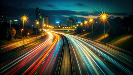Obraz premium City Road Lights: Abstract Nighttime Highway Traffic with Motion Blur Effect