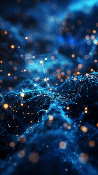 Blockchain network visualized in quantum dimensions AI nodes optimizing paths