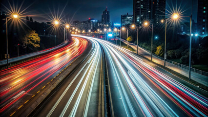 Obraz premium City Road Lights: Abstract Nighttime Highway Traffic with Motion Blur Effect