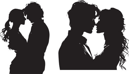Set of silhouettes couple love on white background